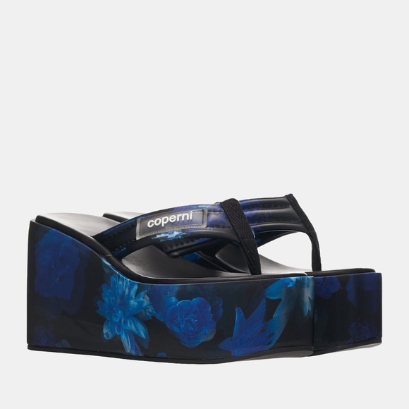 COPERNI  HOLOGRAPHIC WEDGE SANDALS  Style No. COPSH09223-BLUE-BLACK - Picture 1 of 9